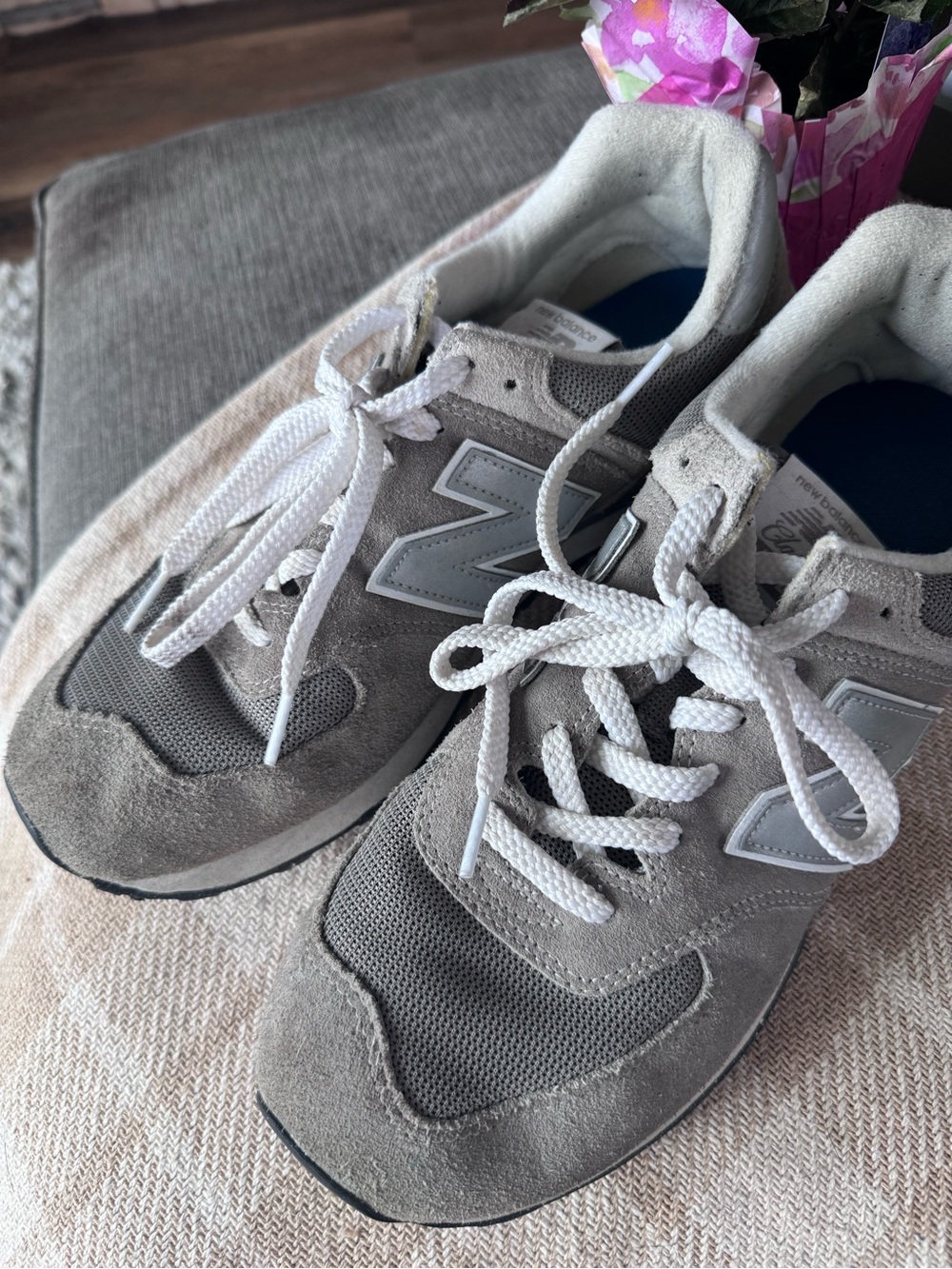 Men’s New Balance Beige, Gray and White 574 Athletic Shoes